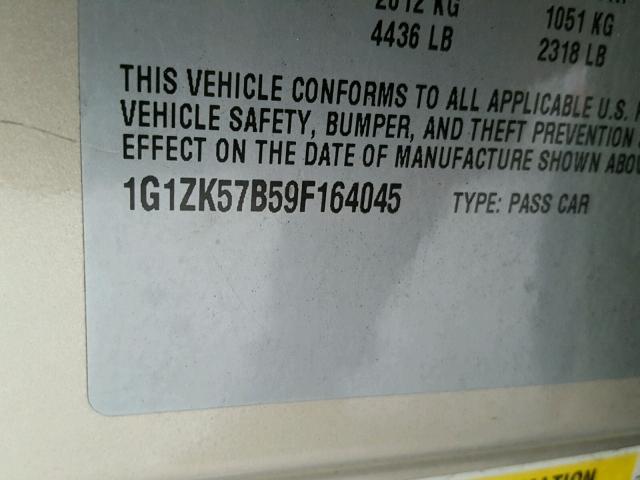 1G1ZK57B59F164045 - 2009 CHEVROLET MALIBU LTZ 金色 照片 10