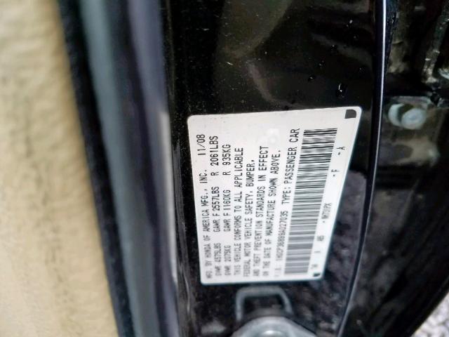 1HGCP36899A027035 - 2009 HONDA ACCORD EXL BLACK photo 10