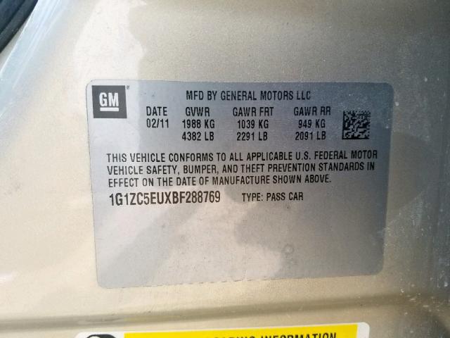 1G1ZC5EUXBF288769 - 2011 CHEVROLET MALIBU 1LT 棕色 照片 10