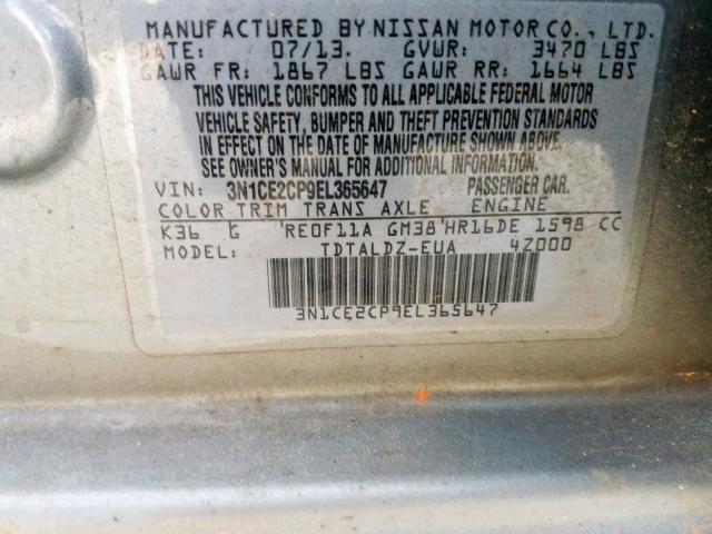 3N1CE2CP9EL365647 - 2014 NISSAN VERSA NOTE GRAY photo 9