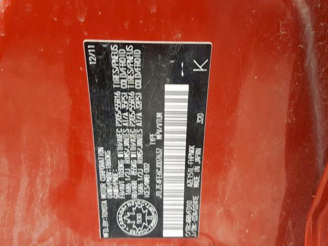 JTLZE4FE6CJ007637 - 2012 TOYOTA SCION XB 橙色 照片 10