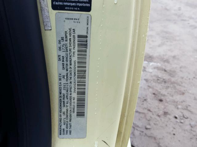 3VWSG31Y76M332045 - 2006 VOLKSWAGEN NEW BEETLE 黄色 照片 10