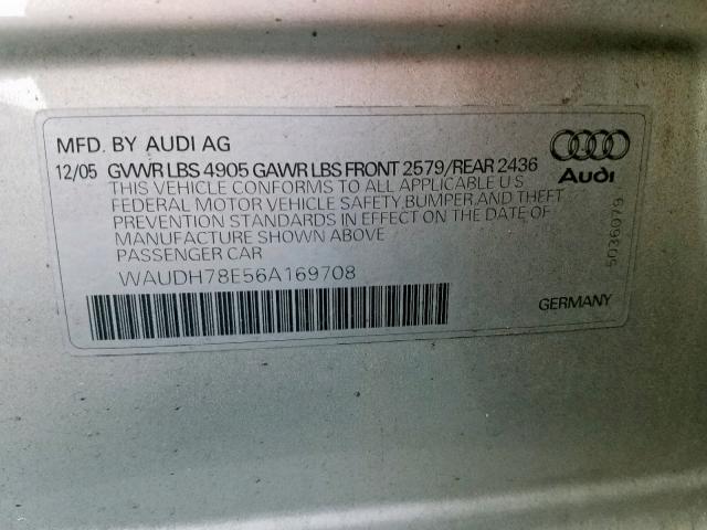 WAUDH78E56A169708 - 2006 AUDI A4 3.2 QUA SILVER photo 10