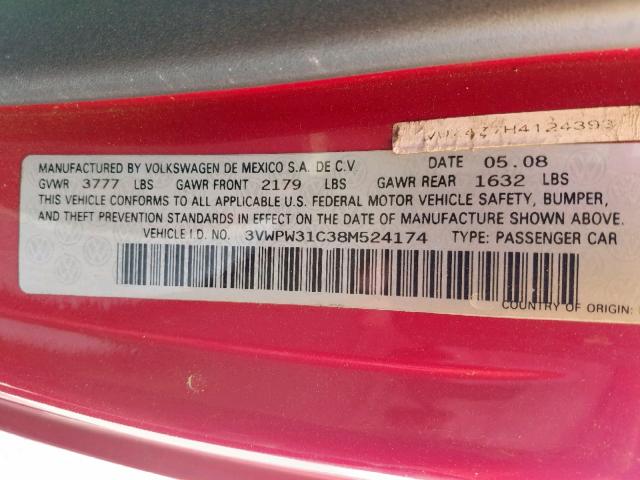 3VWPW31C38M524174 - 2008 VOLKSWAGEN NEW BEETLE წითელი ფოტო 10