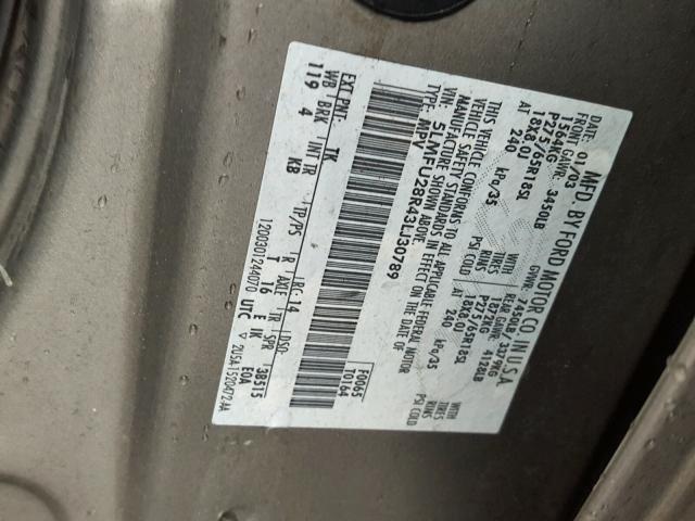 5LMFU28R43LJ30789 - 2003 LINCOLN NAVIGATOR 灰色 照片 10