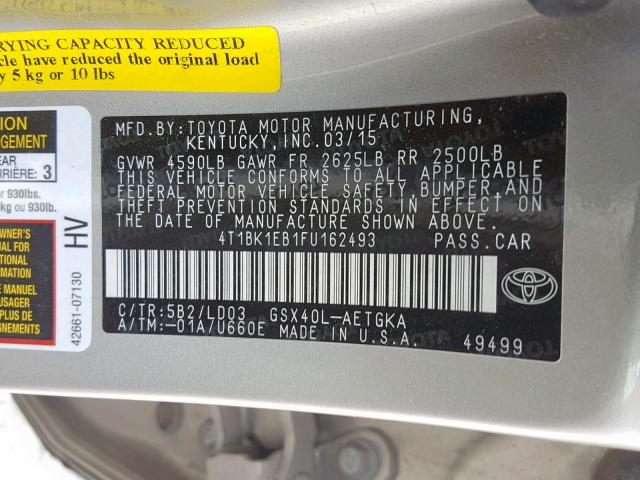 4T1BK1EB1FU162493 - 2015 TOYOTA AVALON XLE TAN photo 10