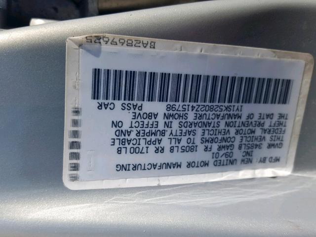 1Y1SK52802Z415798 - 2002 CHEVROLET GEO PRIZM 银色 照片 10