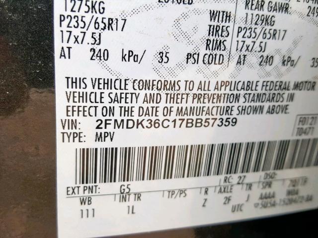 2FMDK36C17BB57359 - 2007 FORD EDGE SE GRAY photo 10