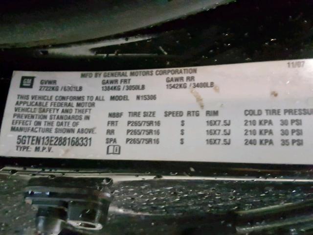 5GTEN13E288168331 - 2008 HUMMER H3 BLACK photo 10