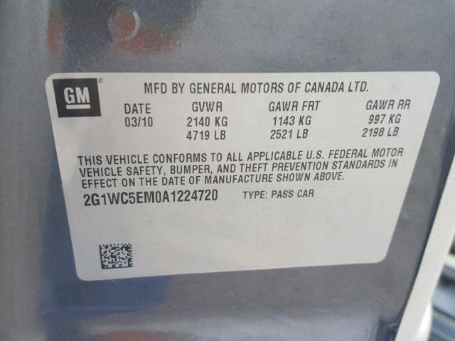 2G1WC5EM0A1224720 - 2010 CHEVROLET IMPALA LTZ GRAY photo 10