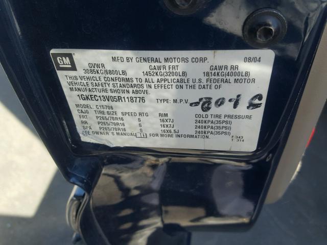 1GKEC13V05R118776 - 2005 GMC YUKON BLUE photo 10