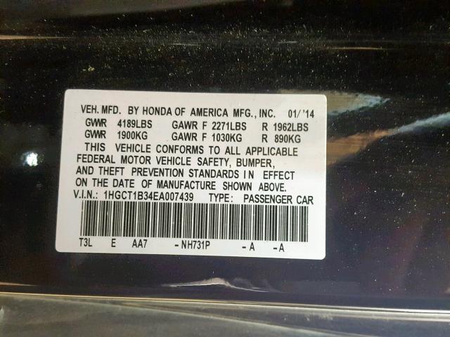 1HGCT1B34EA007439 - 2014 HONDA ACCORD LX- BLACK photo 10