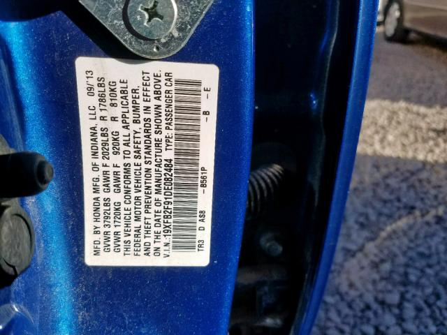 19XFB2F91DE082484 - 2013 HONDA CIVIC EXL 蓝色 照片 10