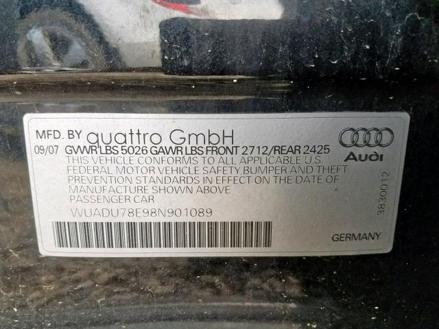 WUADU78E98N901089 - 2008 AUDI RS4 QUATTR BLACK photo 10