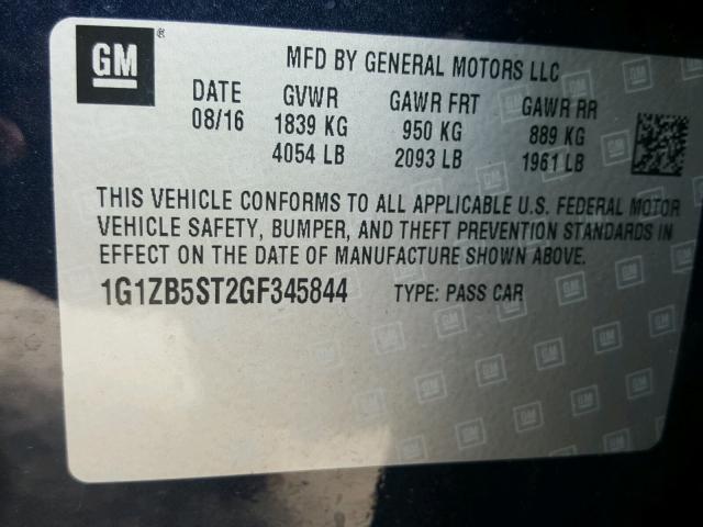 1G1ZB5ST2GF345844 - 2016 CHEVROLET MALIBU LS Mavi foto 10