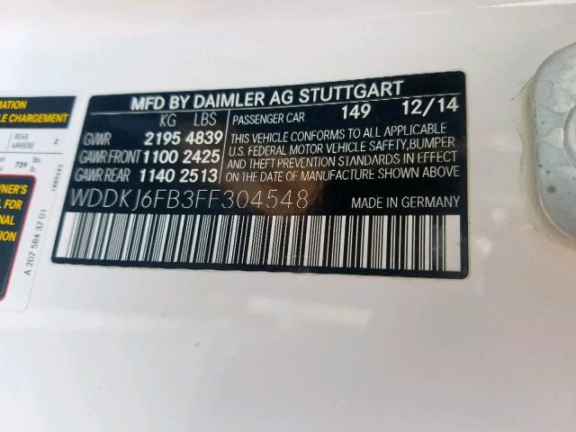 WDDKJ6FB3FF304548 - 2015 MERCEDES-BENZ E 400 WHITE photo 10