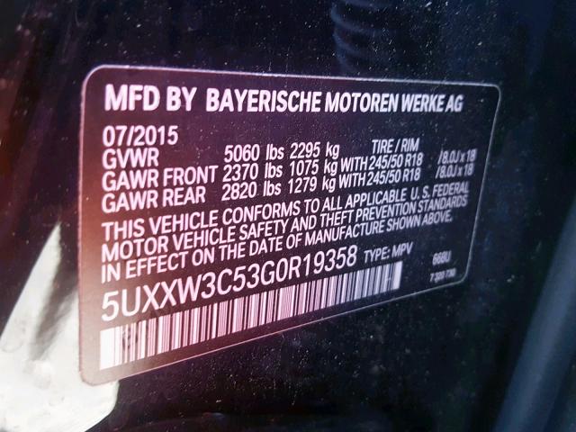 5UXXW3C53G0R19358 - 2016 BMW X4 XDRIVE2 BLACK photo 10