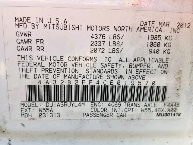 4A32B2FF4CE019570 - 2012 MITSUBISHI GALANT FE WHITE photo 10