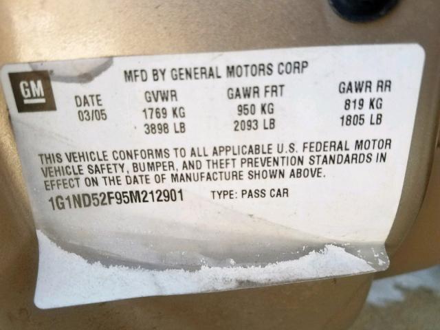 1G1ND52F95M212901 - 2005 CHEVROLET CLASSIC TAN photo 10