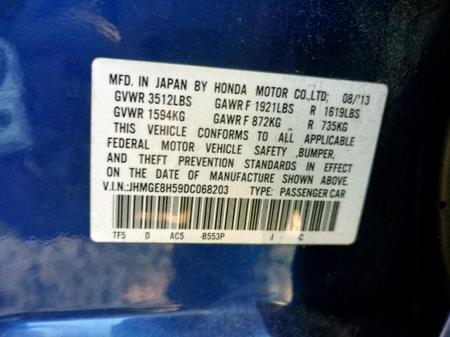 JHMGE8H59DC068203 - 2013 HONDA FIT SPORT BLUE photo 10