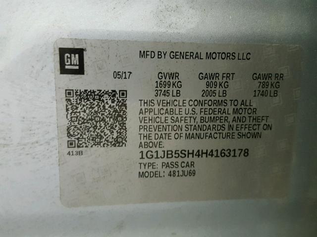 1G1JB5SH4H4163178 - 2017 CHEVROLET SONIC LS 蓝色 照片 10