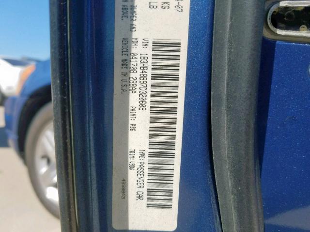 1B3HB48B97D320609 - 2007 DODGE CALIBER SX BLUE photo 10