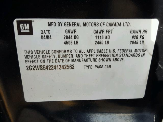 2G2WS542241342562 - 2004 PONTIAC GRAND PRIX BLACK photo 10