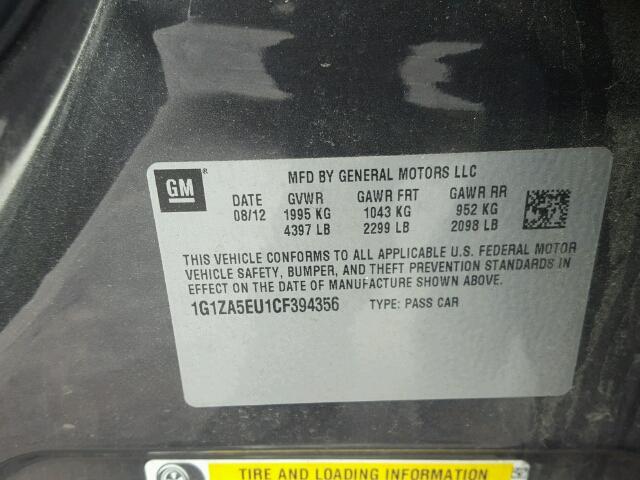 1G1ZA5EU1CF394356 - 2012 CHEVROLET MALIBU LS GRAY photo 10