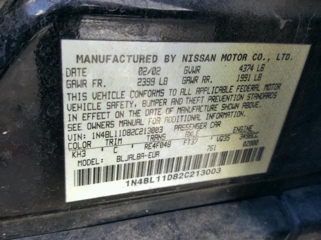 1N4BL11D82C213003 - 2002 NISSAN ALTIMA SE BLACK photo 10