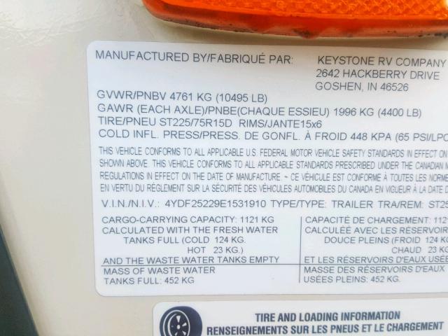 4YDF25229E1531910 - 2014 KEYSTONE SPRINTER WHITE photo 10