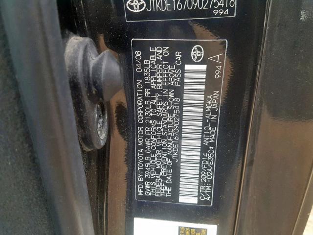 JTKDE167090275418 - 2009 TOYOTA SCION TC შავი ფოტო 10