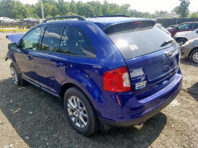 2FMDK3JC0DBC83943 - 2013 FORD EDGE SEL BLUE photo 3