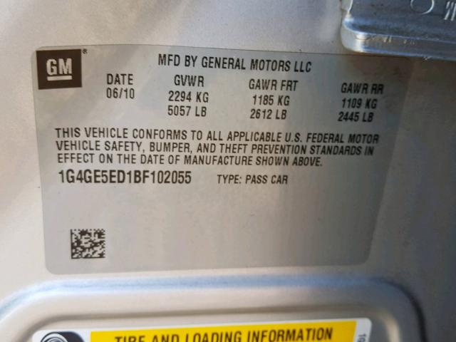 1G4GE5ED1BF102055 - 2011 BUICK LACROSSE C SILVER photo 10