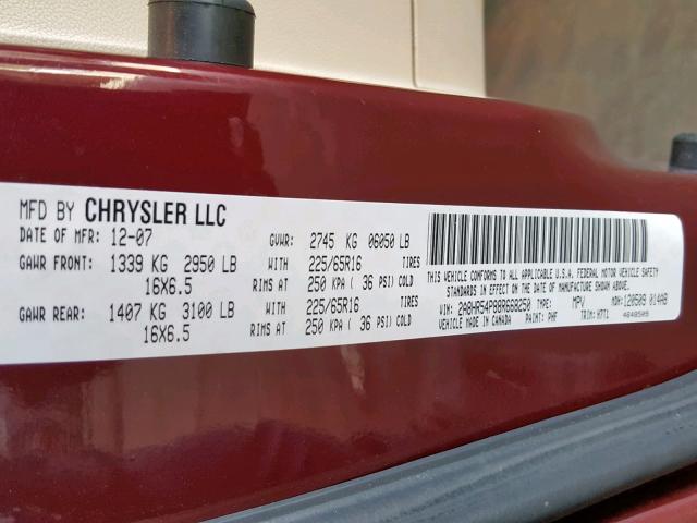 2A8HR54P88R668250 - 2008 CHRYSLER TOWN & COU MAROON photo 10