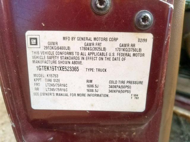 1GTEK19T1XE523365 - 1999 GMC NEW SIERRA TWO TONE photo 10