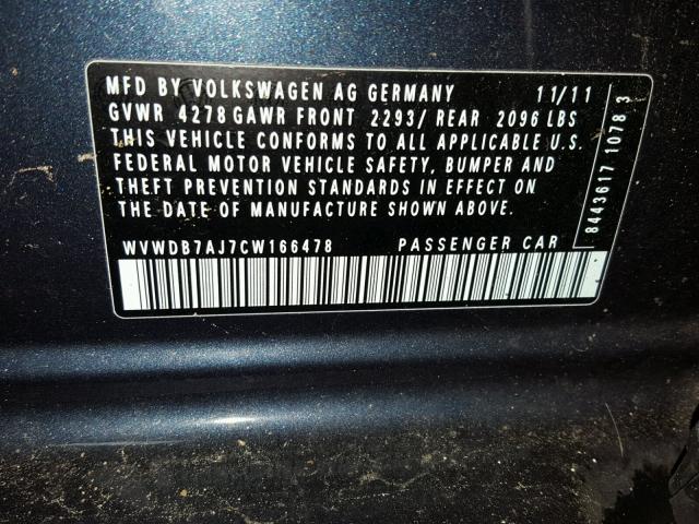 WVWDB7AJ7CW166478 - 2012 VOLKSWAGEN GOLF 蓝色 照片 10