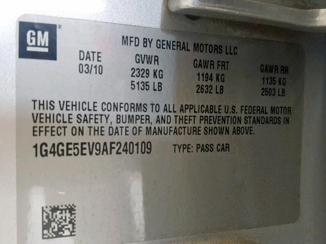 1G4GE5EV9AF240109 - 2010 BUICK LACROSSE C SILVER photo 10