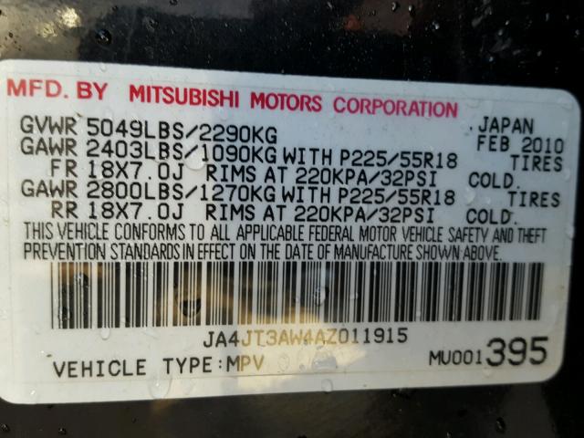 JA4JT3AW4AZ011915 - 2010 MITSUBISHI OUTLANDER BLACK photo 10