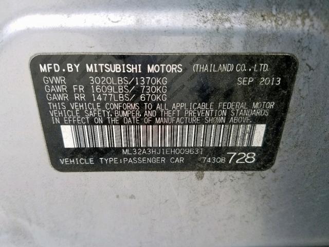 ML32A3HJ1EH009631 - 2014 MITSUBISHI MIRAGE DE SILVER photo 10