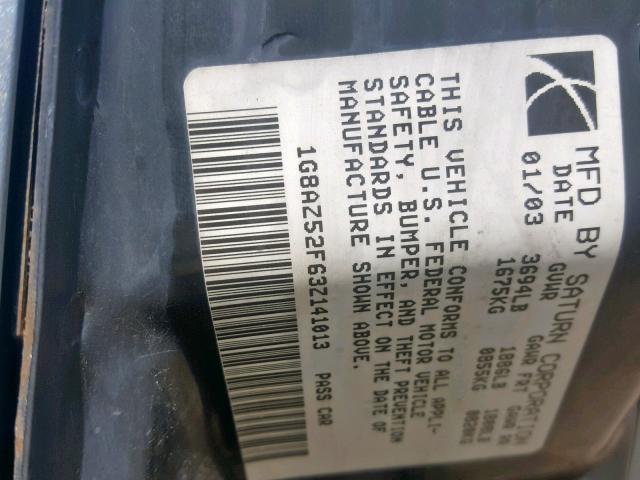 1G8AZ52F63Z141013 - 2003 SATURN ION LEVEL SILVER photo 10