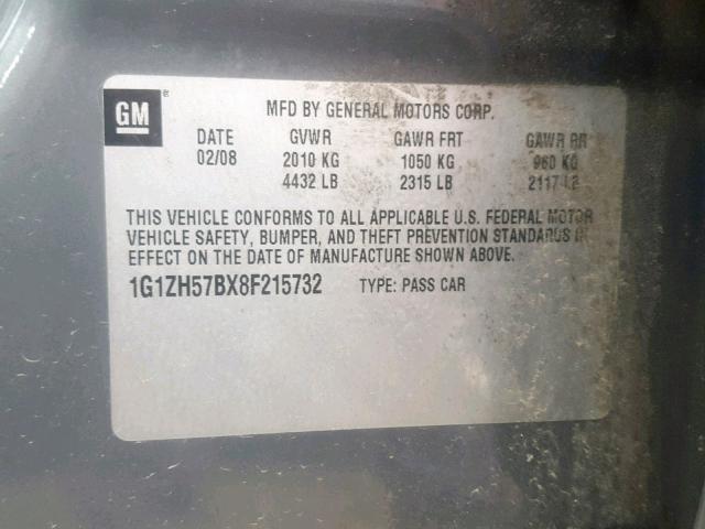 1G1ZH57BX8F215732 - 2008 CHEVROLET MALIBU 1LT 灰色 照片 10