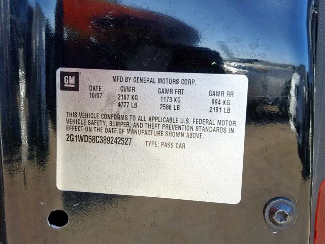 2G1WD58C389242527 - 2008 CHEVROLET IMPALA SUP 黑色 照片 10