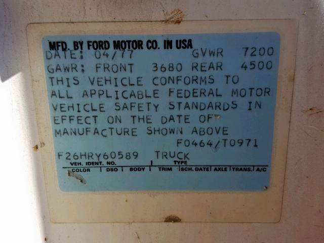 F26HRY60589 - 1977 FORD F-250 GRAY photo 10