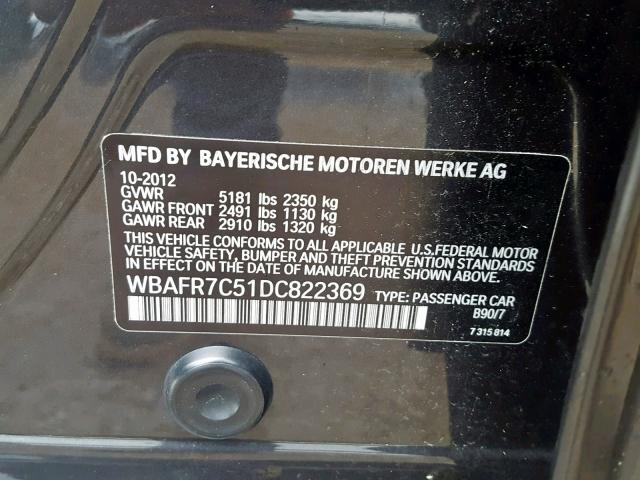 WBAFR7C51DC822369 - 2013 BMW 535 I GRAY photo 10