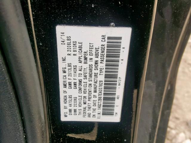 1HGCT2B87EA007629 - 2014 HONDA ACCORD EXL BLACK photo 10