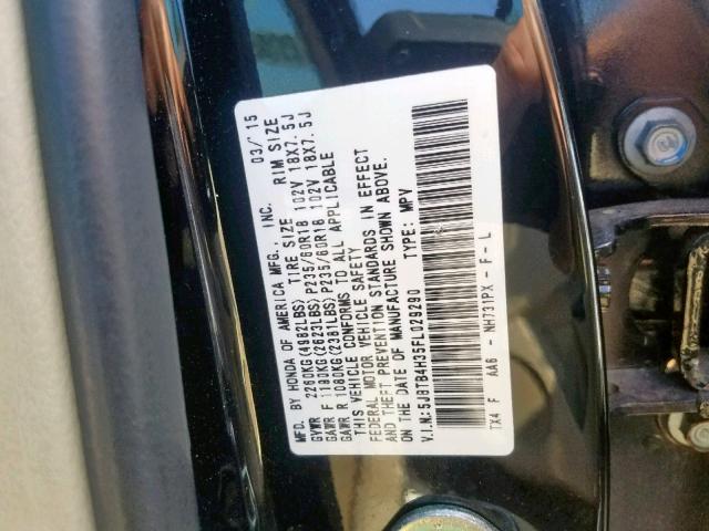 5J8TB4H35FL029290 - 2015 ACURA RDX BLACK photo 10