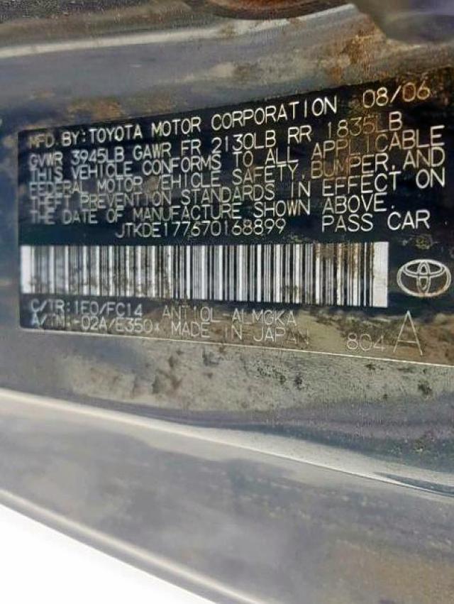 JTKDE177670168899 - 2007 TOYOTA SCION TC გრაფიტი ფოტო 10