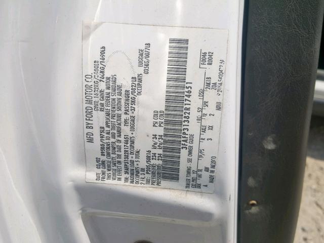 3FAFP31382R174651 - 2002 FORD FOCUS ZX3 WHITE photo 9