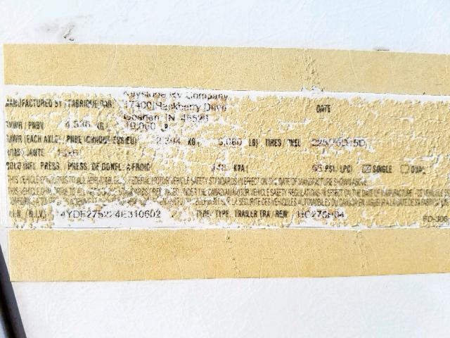 4YDF275224E310602 - 2004 KEYSTONE HORNET WHITE photo 10