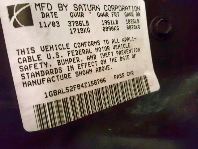 1G8AJ52F23Z182195 - 2003 SATURN ION LEVEL GREEN photo 10